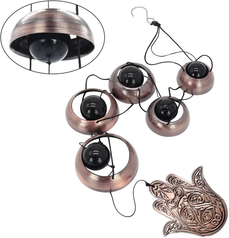ASTARIN Copper Hand of God Temple Wind Chime – 5-Bell Red Copper Feng Shui Chime with Sacred Hand of God Medallion for Porch, Patio, Garden Décor & Memorial Keepsake - Image 3